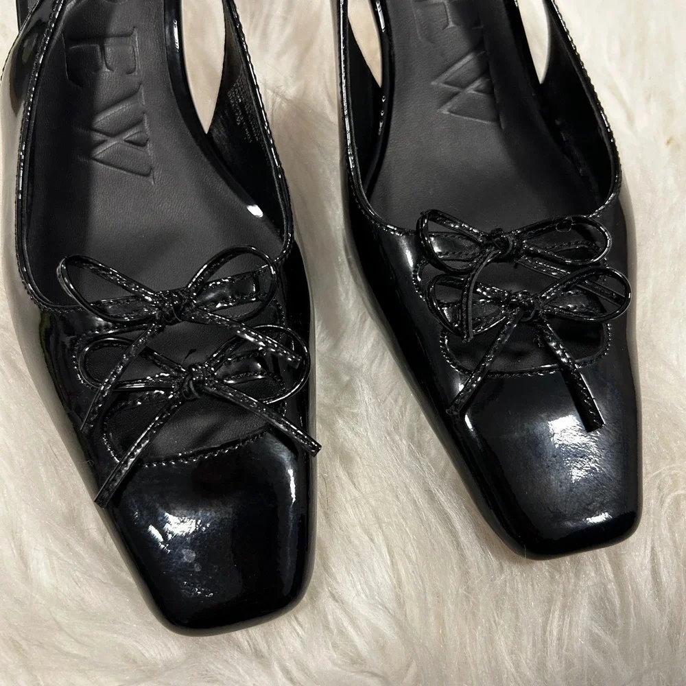 J. Crew Black Leona Patent‎ Leather Square Toe Slingback Heels Bow Detail 7.5 - Picture 7 of 8